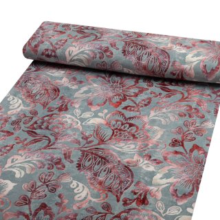 Sametová látka Tamara TMR-054 Abstraktní vínové květy na šedozeleném - šířka 150 cm - detail 1 - Biante.cz