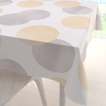 Sametový čtvercový ubrus Tamara TMR-023 Žluté a šedé designové kruhy na smetanovém - Biante.cz