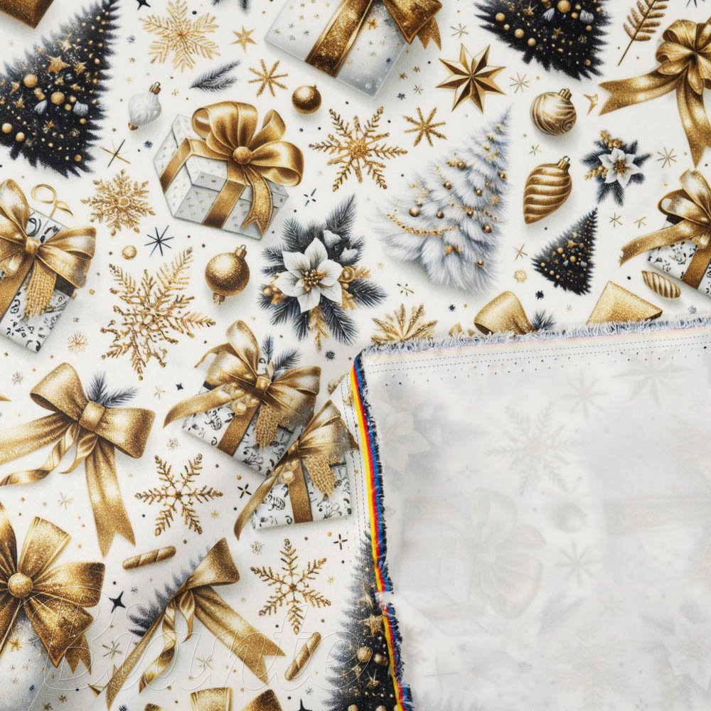 Látka polyesterový satén LUP-507 Vánoční stromky s dárky - šířka 145 cm - detail 5 - Biante.cz