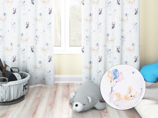 Dětský bavlněný závěs na míru Sandra SA-374 Pandy lišky a zajíčci s balónky - Biante.cz
