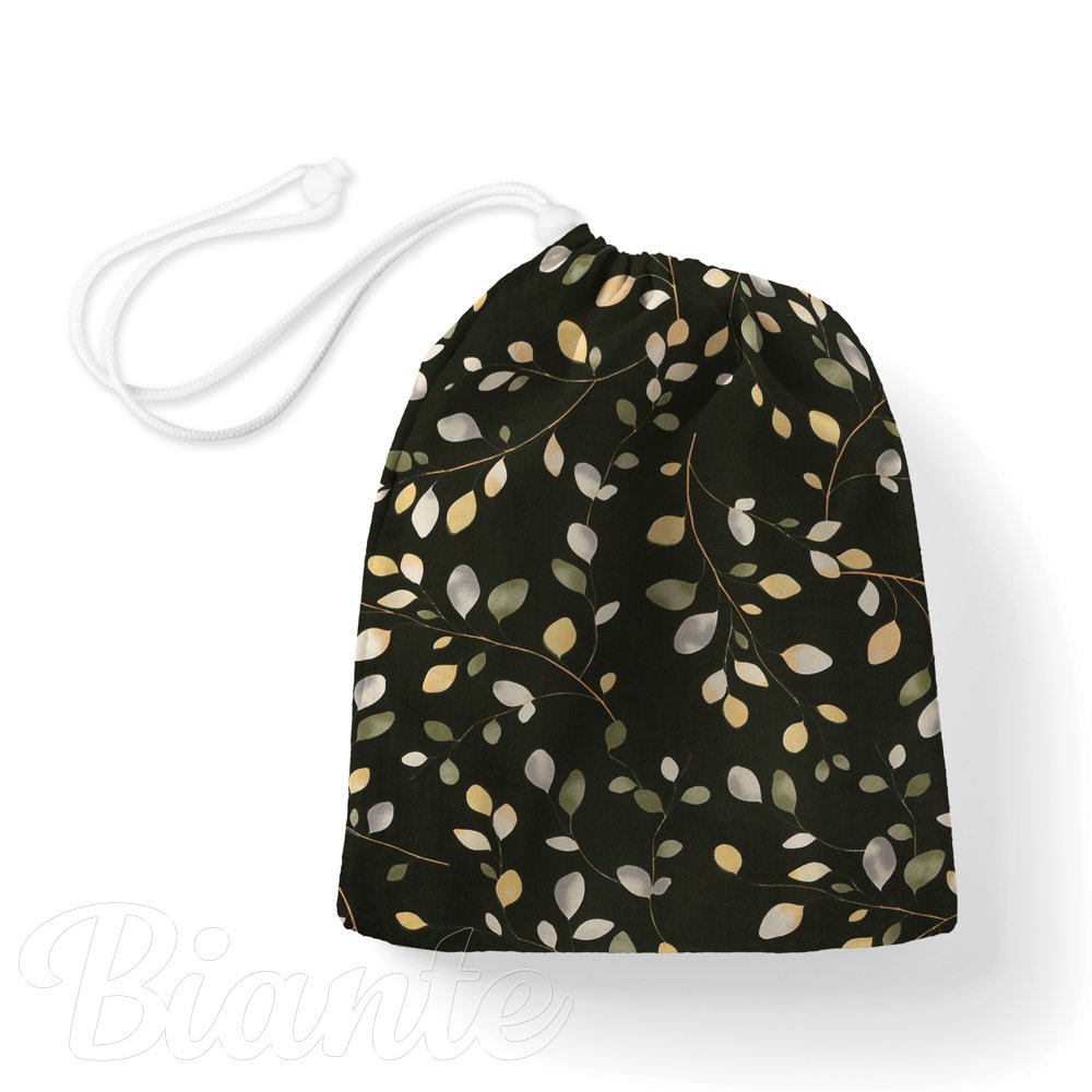 Bavlněný pytlík/sáček na přezůvky Sandra SA-722 Větvičky s lístky na tmavě zeleném - Biante.cz