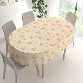 Dětský bavlněný oválný ubrus Sandra SA-730 Medvídci a včelky na světle žlutém - detail 1 - Biante.cz