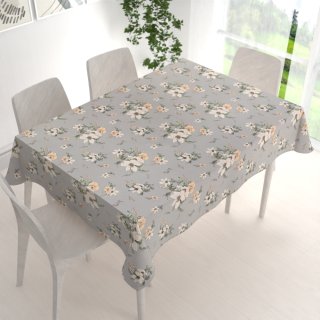 Bavlněný obdélníkový ubrus Sandra SA-465 Oranžové květy na šedém - detail 1 - Biante.cz