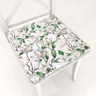 Teflónový štvorcový podsedák TF-117 Kvety magnólie na bielom - 38x38x3 cm - Biante.sk