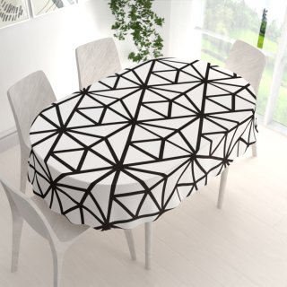Bavlněný oválný ubrus Sandra SA-577 Černé geometrické vzory na bílém - detail 1 - Biante.cz Bavlněný oválný ubrus Sandra SA-577 Černé geometrické vzory na bílém - detail 1 - Biante.cz