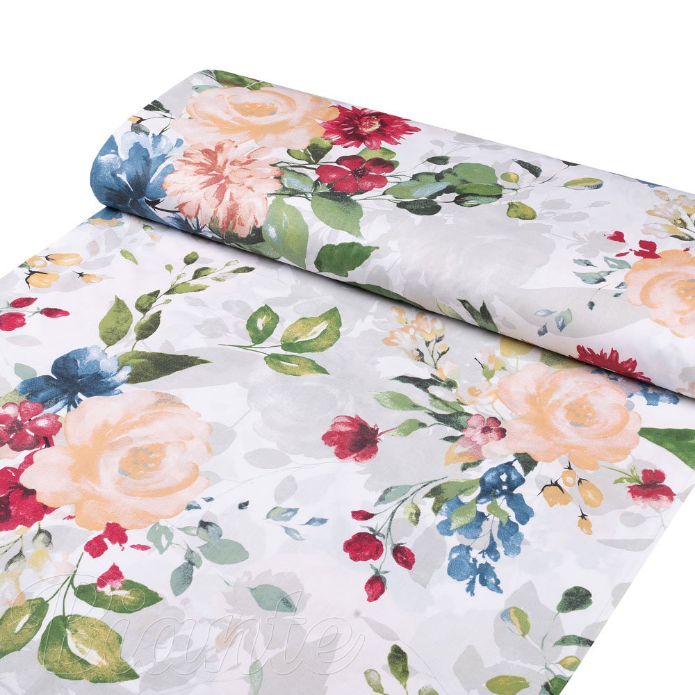 Bavlněná látka/plátno Sandra SA-387 Velké žluté a modré květy na bílém - šířka 160 cm - detail 1 - Biante.cz