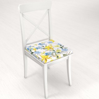 Teflonový čtvercový podsedák TF-081 Žluto-modré lilie na bílém - 38x38x3 cm - detail 1 - Biante.cz