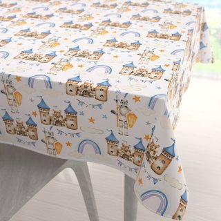 Dětský bavlněný čtvercový ubrus Sandra SA-666 Modro-hnědé hrady a rytíři na bílém - Biante.cz Dětský bavlněný čtvercový ubrus Sandra SA-666 Modro-hnědé hrady a rytíři na bílém - Biante.cz