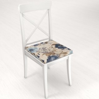 Štvorcový podsedák Parma PM-113 Modré kvety na smotanovom - 38x38x3 cm - detail 1 - Biante.sk