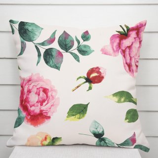 Bavlněný povlak na polštář Sandra SA-715 Velké růžovočervené pivoňky na smetanovém - Biante.cz
