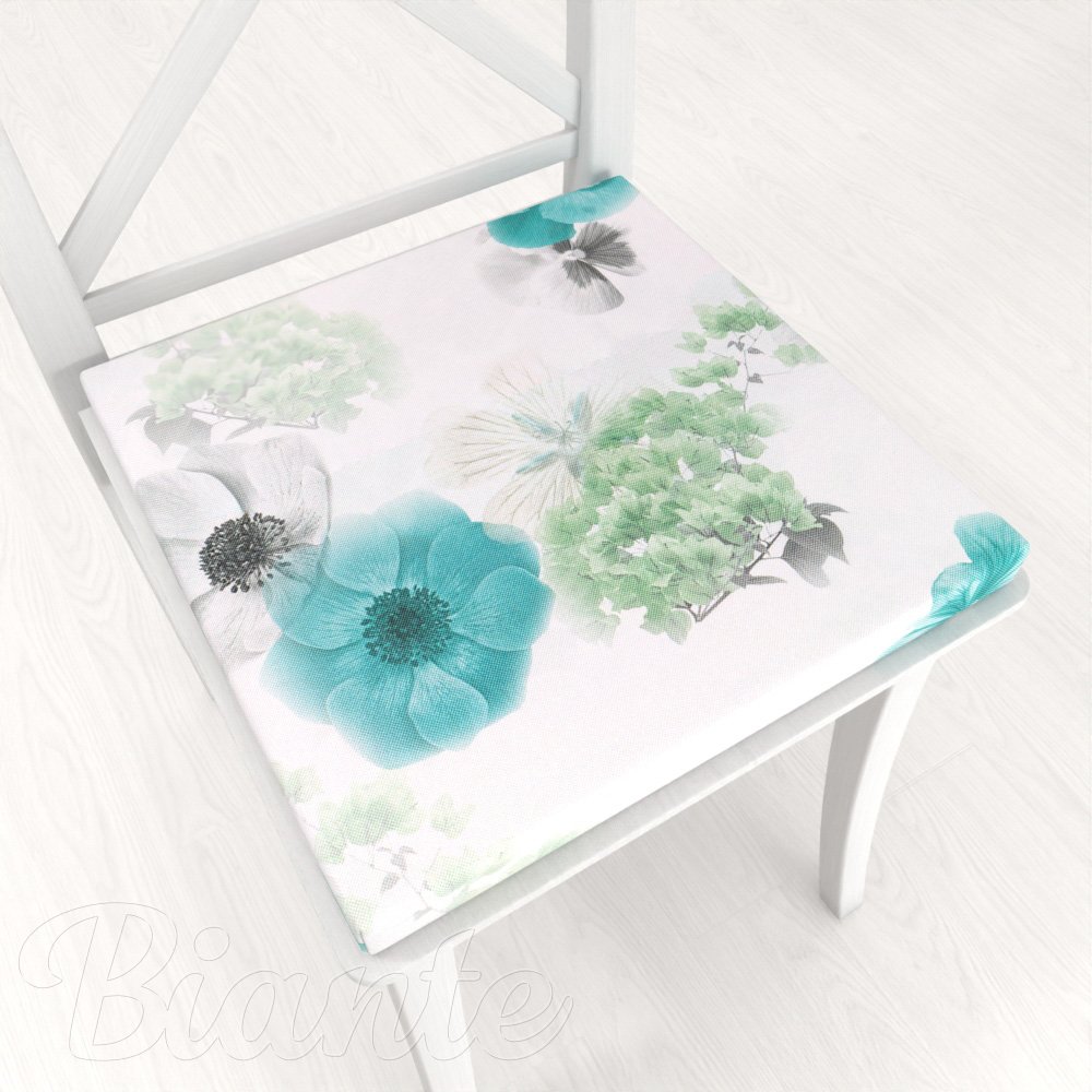 Teflónový štvorcový podsedák TF-044 Tyrkysové ruže na bielom - 38x38x3 cm - Biante.sk