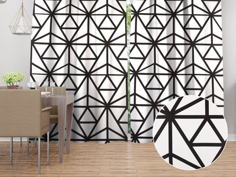 Bavlněný závěs Sandra SA-577 Černé geometrické vzory na bílém - Biante.cz