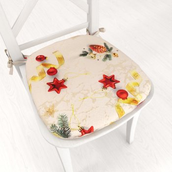 Oblý podsedák Parma PM-137 Vánoční ozdoby s větvičkami na zlato-béžovém - 39x37x3 cm - Biante.cz Oblý podsedák Parma PM-137 Vánoční ozdoby s větvičkami na zlato-béžovém - 39x37x3 cm - Biante.cz