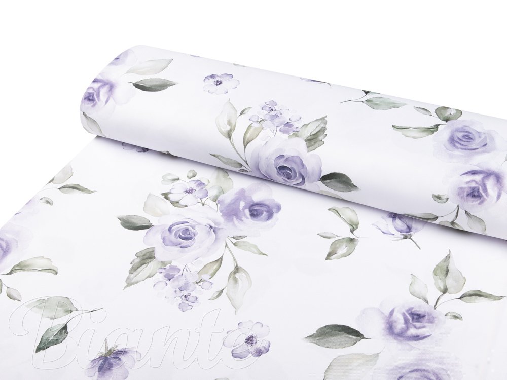 Teflonová látka na ubrusy TF-024 Fialové růže na bílém - šířka 155 cm - detail 1 - Biante.cz
