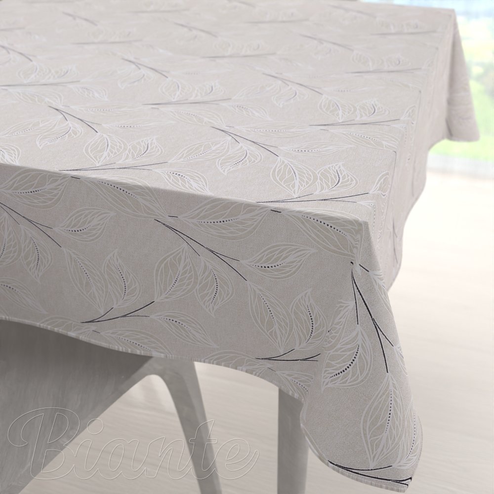 Velký dekorační čtvercový ubrus Leona LN-164 Pnoucí lístky na režném - Biante.cz