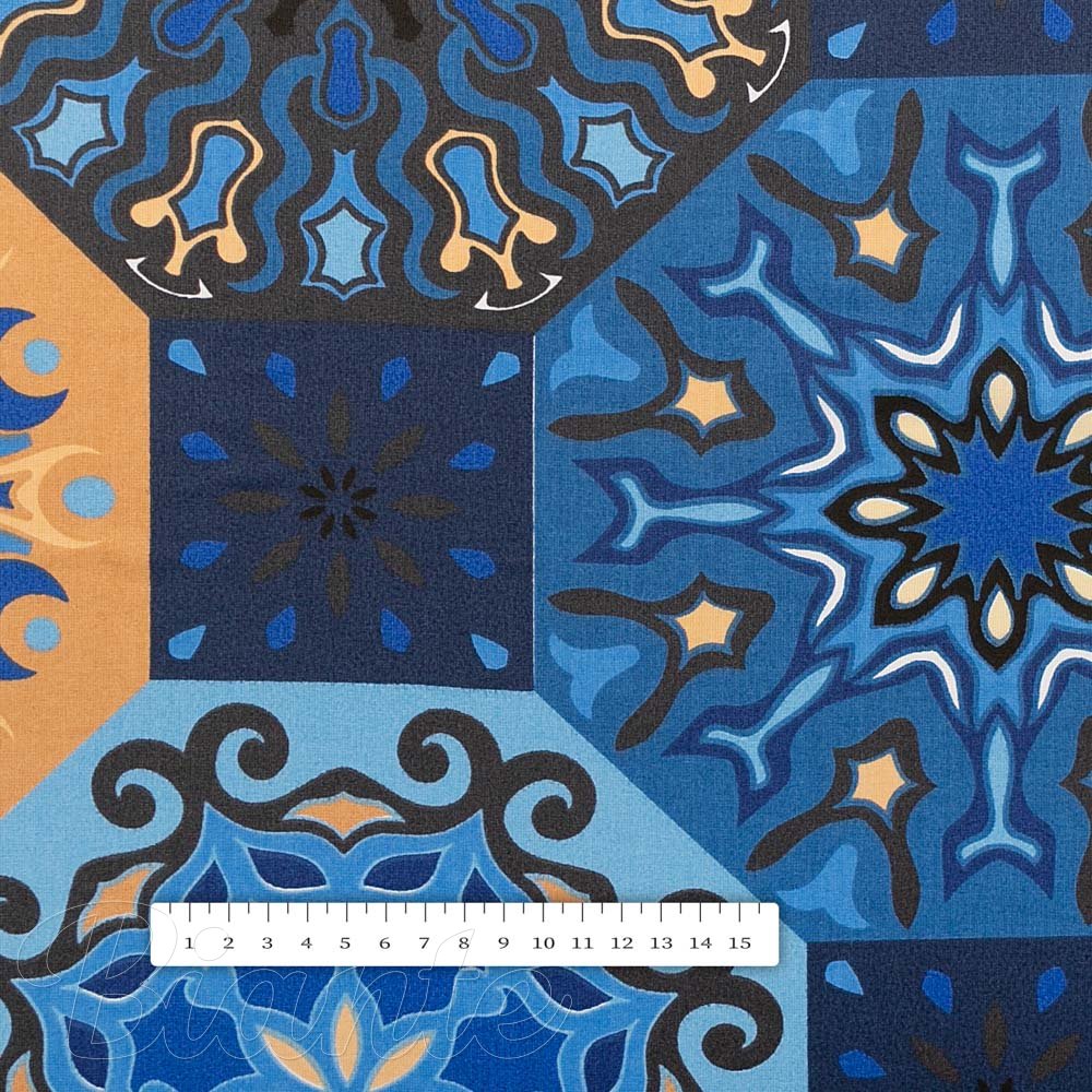 Bavlněná látka/plátno Sandra SA-448 Modro-oranžové marocké dlaždice - šířka 160 cm - detail 3 - Biante.cz