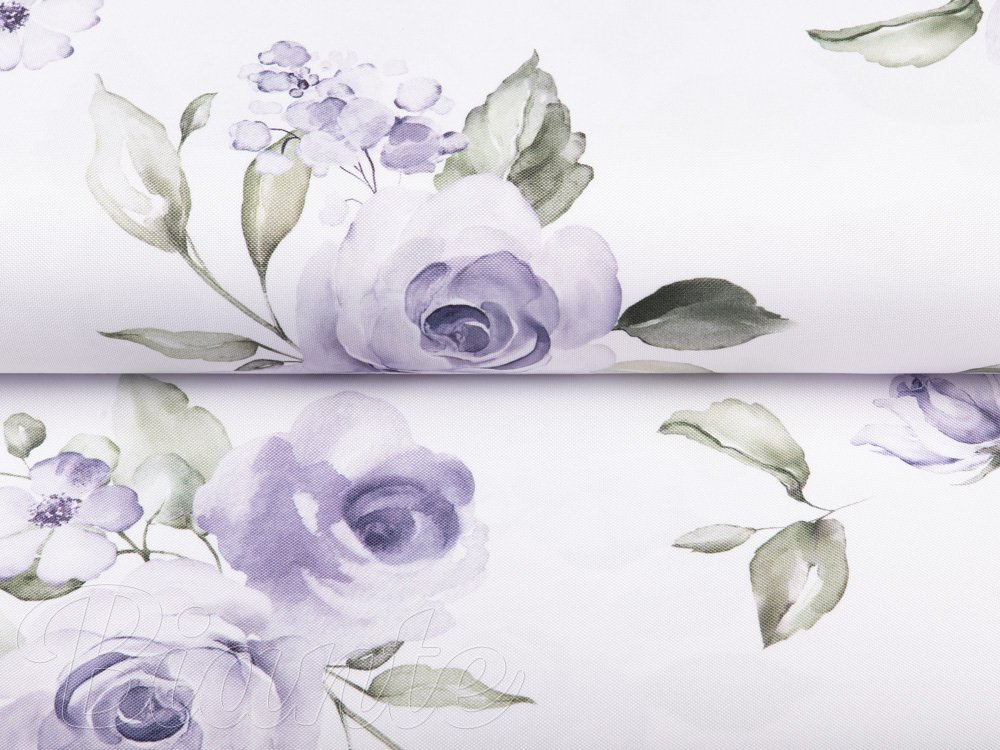 Teflonová látka na ubrusy TF-024 Fialové růže na bílém - šířka 155 cm - detail 3 - Biante.cz