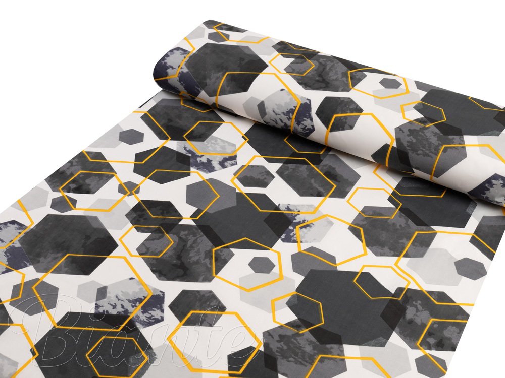 Bavlněná látka/plátno Sandra SA-568 Šedo-modrofialové mramorové hexagony na bílém - šířka 160 cm - detail 1 - Biante.cz