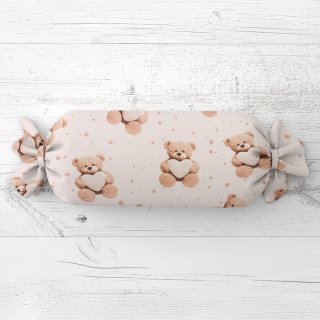 Dětský polštář válec bonbon Sandra SA-721 Medvídci se srdíčky na pudrově růžovém - Biante.cz