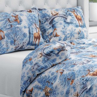 Bavlněné ložní povlečení Sandra SA-674 Lesní zvířata v zimním lese na modrém - Biante.cz