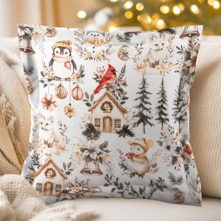 Bavlnená obliečka na vankúš s lemom Sandra SA-709 Zimná rozprávka zeleno-hnedá na bielom - Biante.sk Bavlnená obliečka na vankúš s lemom Sandra SA-709 Zimná rozprávka zeleno-hnedá na bielom - Biante.sk