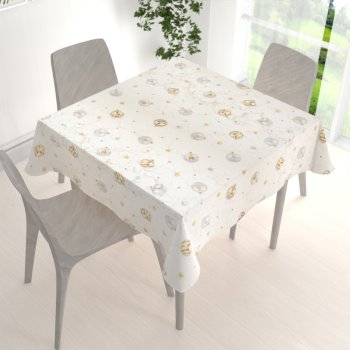 Luxusný dekoračný vianočný štvorcový obrus Parma PM-138 Strieborno-zlaté vianočné banky na strieborno-krémovom - detail 1 - Biante.sk