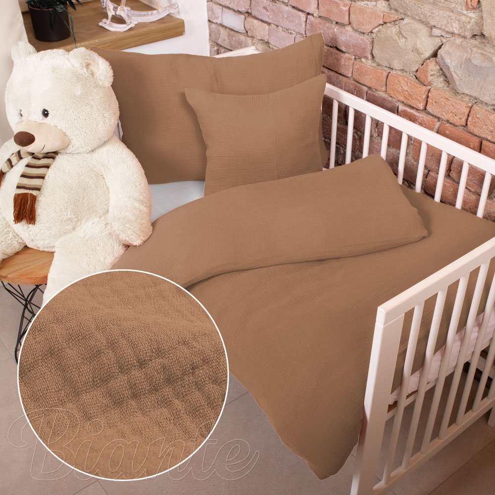 Dětské mušelínové povlečení do postýlky Nature MSN-017 Světle hnědé - Biante.cz