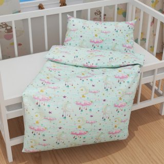 Dětské bavlněné povlečení do postýlky Sandra SA-522 Měsíční obloha na mintovém - detail 1 - Biante.cz