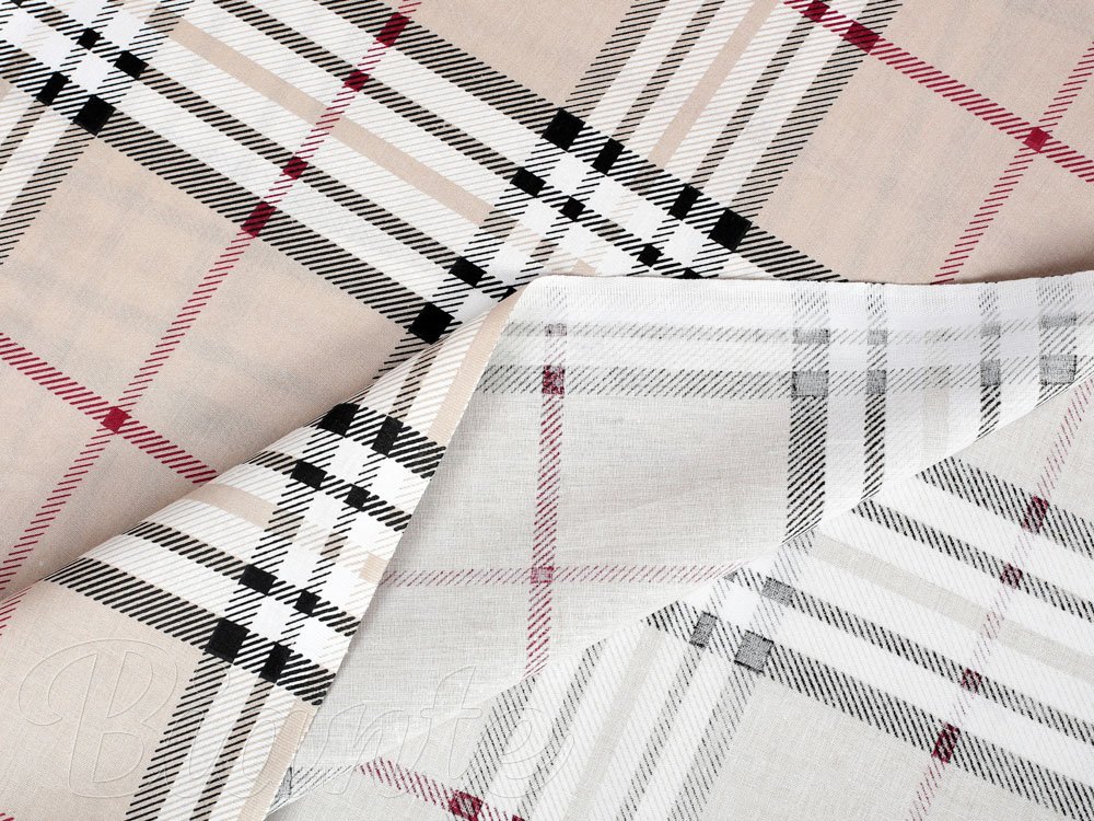 Bavlněná látka/plátno Sandra SA-548 Černo-červeno-bílé káro na béžovém - šířka 140 cm - detail 6 - Biante.cz
