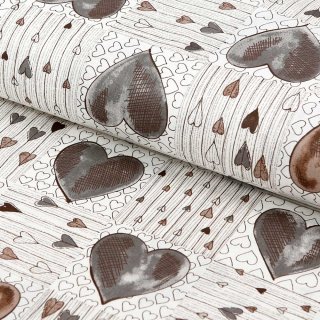 Bavlněná látka/plátno Sandra SA-027 Tmavé srdce na smetanovém - šířka 145 cm - Biante.cz