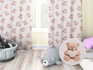 Detský bavlnený záves Sandra SA-721 Medvedíky so srdiečkami na púdrovo ružovom - Biante.sk