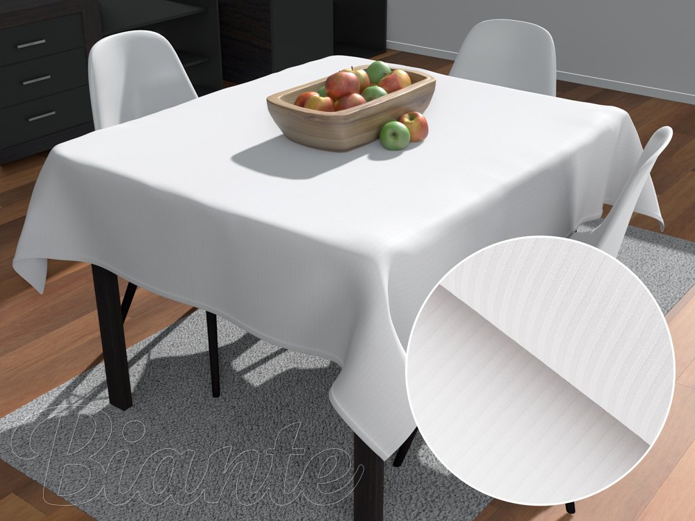 Damaškový štvorcový obrus Atlas Grádl DM-012 Biely - tenké pásiky 2 mm - Biante.sk