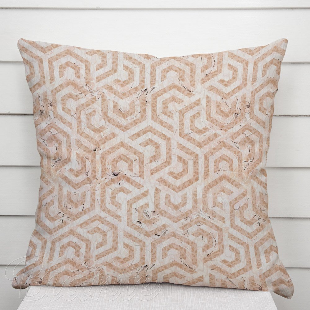 Sametový povlak na polštář Tamara TMR-029 Růžovobéžové hexagony s černým žíháním - Biante.cz