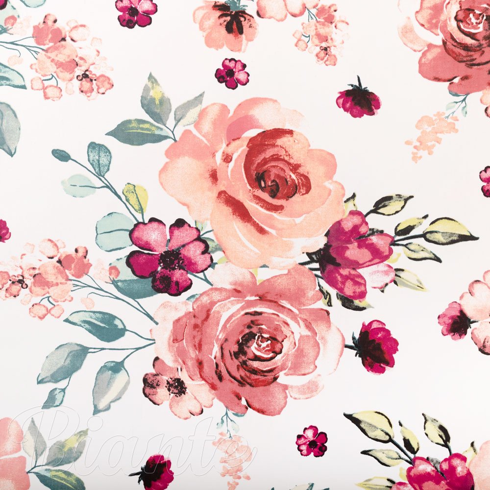 Bavlněná látka/plátno Sandra SA-669 Červeno-růžové akvarelové květy - šířka 160 cm - detail 5 - Biante.cz