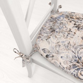 Zamatový oblý podsedák Tamara TMR-057 Modro-zelený zámocký vzor na krémovom - 39x37x3 cm - detail 1 - Biante.sk