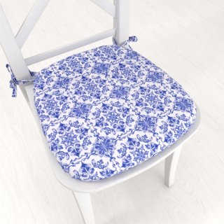 Teflonový oblý podsedák TF-118 Modro-bílý vzor Maroko - 39x37x3 cm - Biante.cz