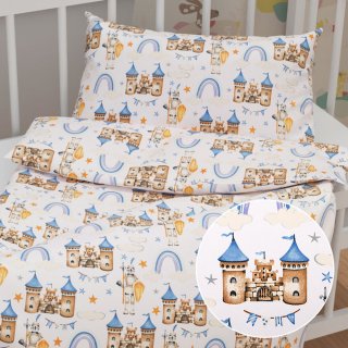 Dětské bavlněné povlečení do postýlky Sandra SA-666 Modro-hnědé hrady a rytíři na bílém - Biante.cz Dětské bavlněné povlečení do postýlky Sandra SA-666 Modro-hnědé hrady a rytíři na bílém - Biante.cz