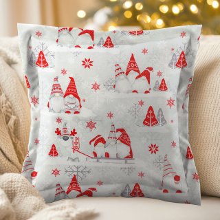 Vianočná bavlnená obliečka na vankúš s lemom Sandra SA-133 Červení škriatkovia na svetlo sivom - Biante.sk Vianočná bavlnená obliečka na vankúš s lemom Sandra SA-133 Červení škriatkovia na svetlo sivom - Biante.sk