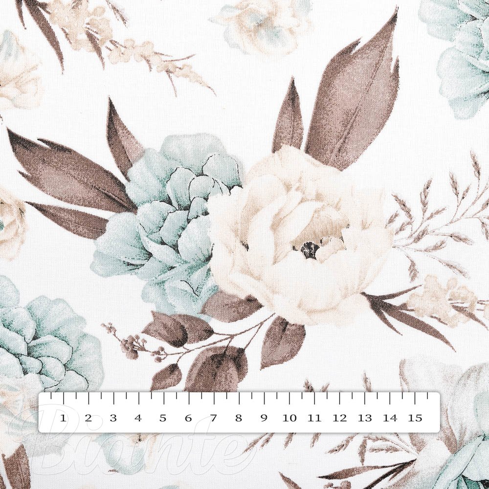 Bavlněná látka/plátno Sandra SA-451 Žluto-hnědo-mintové růže na bílém - šířka 160 cm - detail 3 - Biante.cz