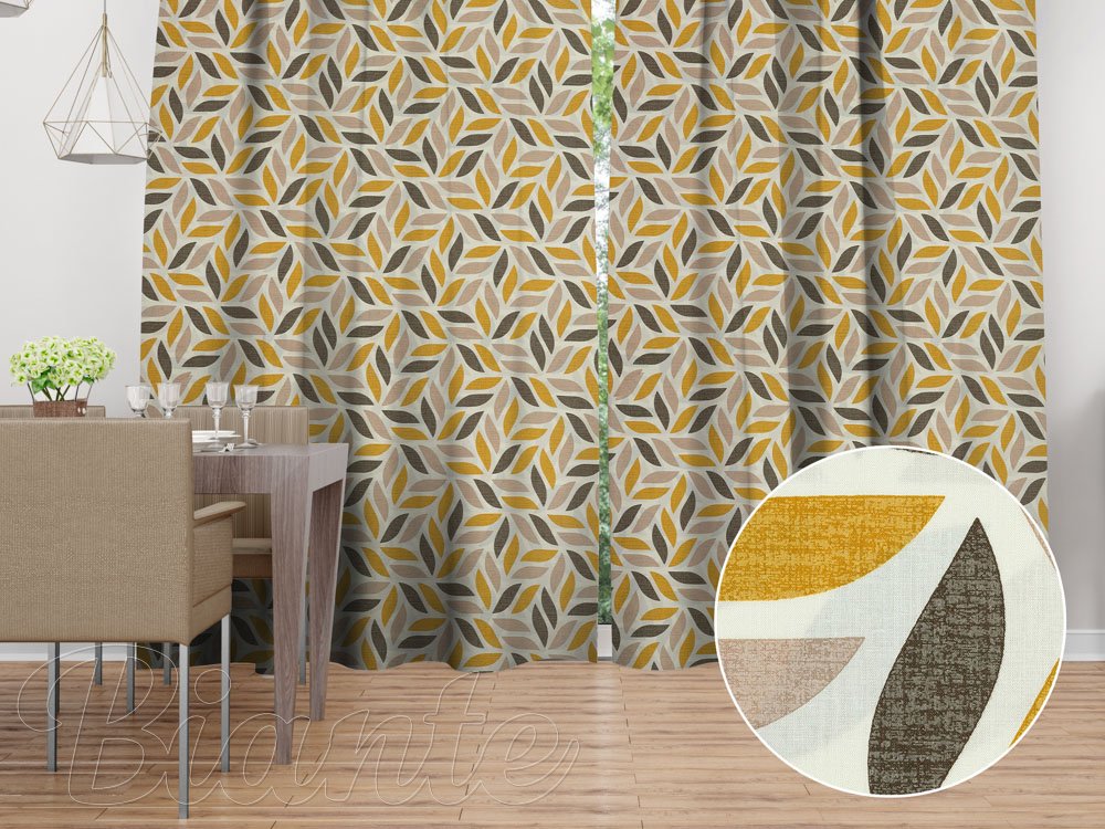 Bavlněný závěs Sandra SA-423 Zlato-hnědé listy na krémovém - Biante.cz