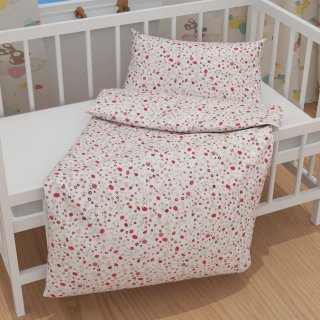 Dětské bavlněné povlečení do postýlky Sandra SA-719 Červeno-béžové drobné květiny na bílém - detail 1 - Biante.cz