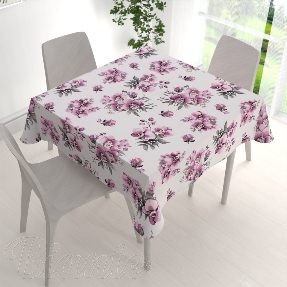 Bavlnený štvorcový obrus Sandra SA-623 Lila orchidey na bielom - detail 1 - Biante.sk