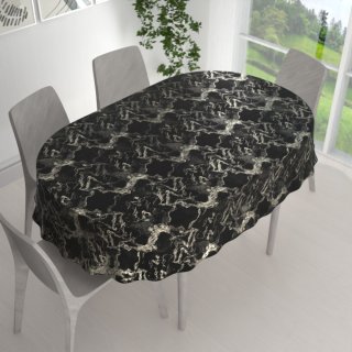 Sametový oválný ubrus Isabela IBL-021 Zlatý/kouřový mramor na černém - detail 1 - Biante.cz