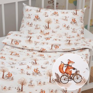 Detské bavlnené posteľné obliečky do postieľky Sandra SA-696 Líšky na bicykloch - hnedé na bielom - Biante.sk Detské bavlnené posteľné obliečky do postieľky Sandra SA-696 Líšky na bicykloch - hnedé na bielom - Biante.sk