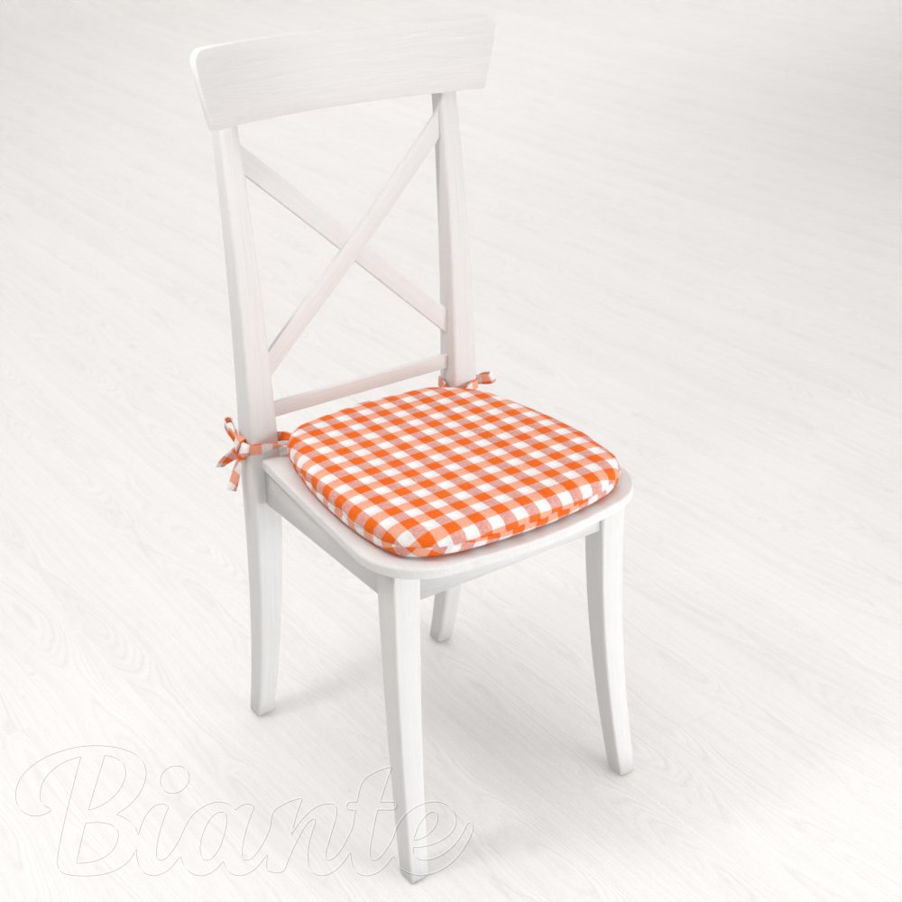 Oblý podsedák Rebeka RE-005 Oranžovo-bílá kostka střední - 39x37x3 cm - detail 2 - Biante.cz