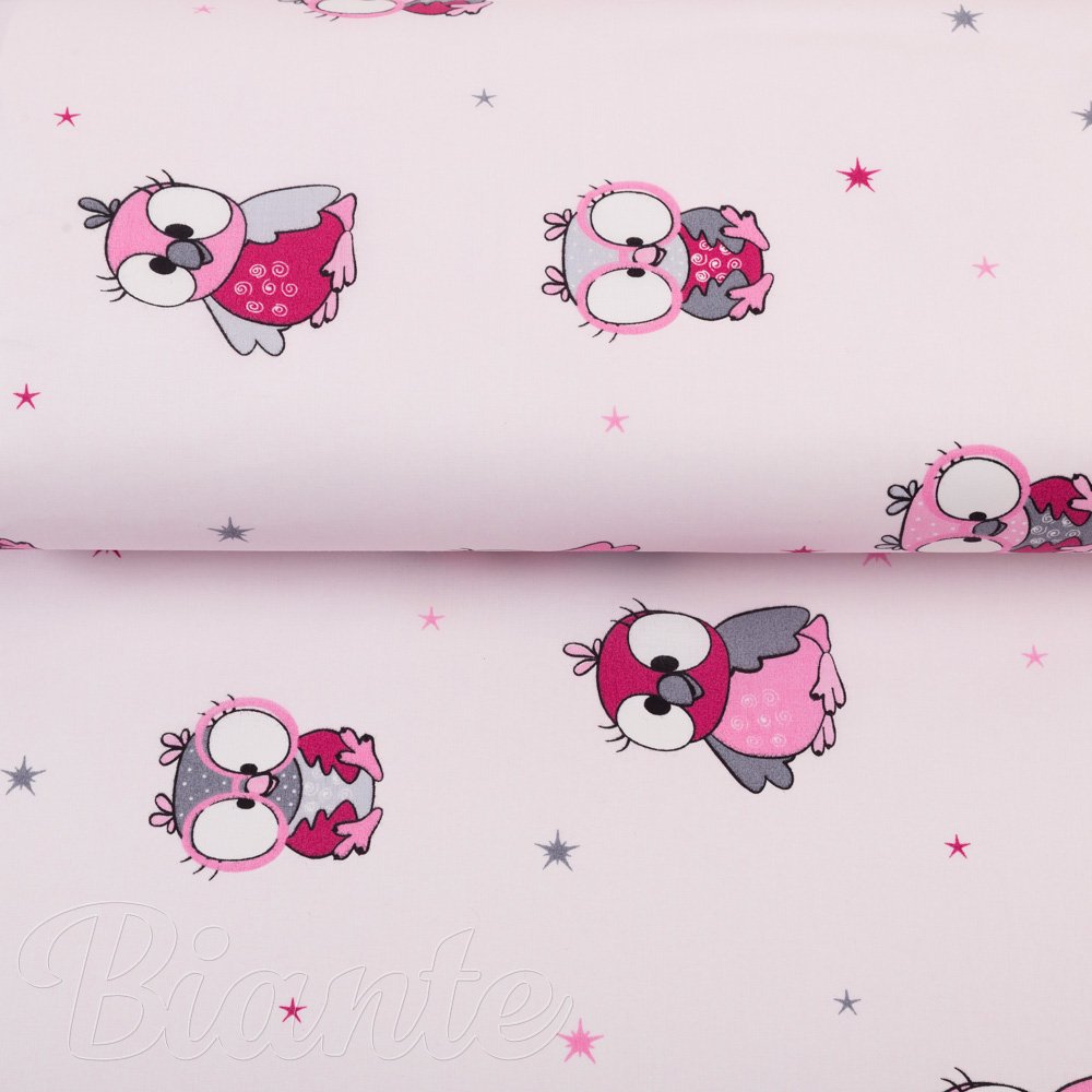 Dětská bavlněná látka/plátno Sandra SA-726 Růžové sovičky na bledě růžovém - šířka 160 cm - detail 2 - Biante.cz