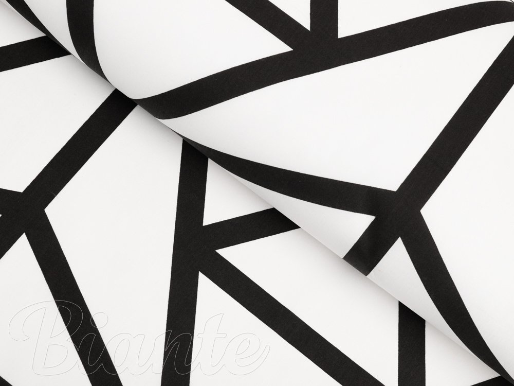 Bavlněná látka/plátno Sandra SA-577 Černé geometrické vzory na bílém - šířka 160 cm - Biante.cz