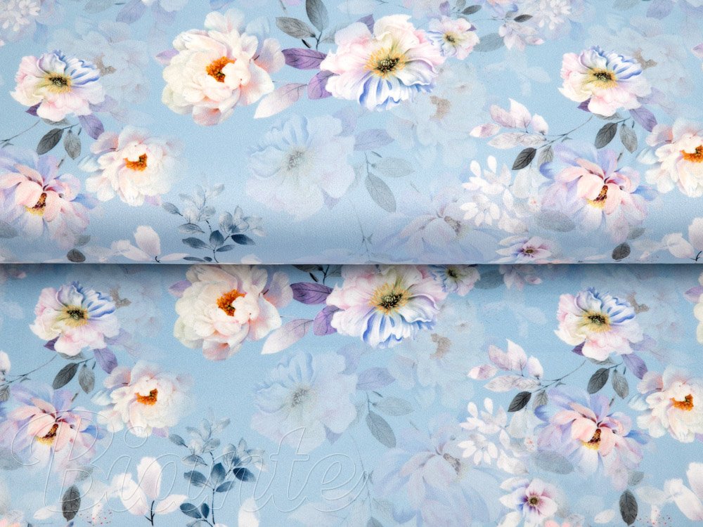 Sametová látka Tamara TMR-044 Jarní květy na nebesky modrém - šířka 140 cm - detail 3 - Biante.cz Sametová látka Tamara TMR-044 Jarní květy na nebesky modrém - šířka 140 cm - detail 3 - Biante.cz
