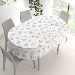 Detský bavlnený oválny obrus Sandra SA-691 Modrozelené morské panny s delfínmi a veľrybami na bielom - detail 1 - Biante.sk Detský bavlnený oválny obrus Sandra SA-691 Modrozelené morské panny s delfínmi a veľrybami na bielom - detail 1 - Biante.sk