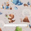 Dětská bavlněná látka/plátno Sandra SA-656 Modro-zeleno-hnědí dinosauříci na světle šedém - šířka 160 cm - detail 3 - Biante.cz